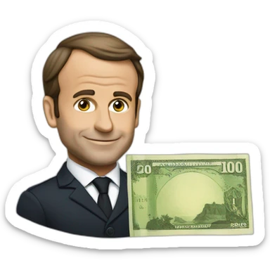 Macron avec une liasse de billet sticker