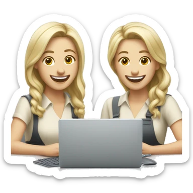 Two Caucasian girls laughing at work sticker