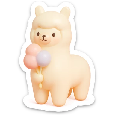 alpaca holding cotton candy bouquet in vinyl figure style sticker