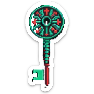 Member key with intricate green to red gradient pattern and special access symbols sticker