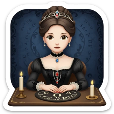 Sarah winchester, the Winchester fortune heiress, sitting att a ouija board sticker
