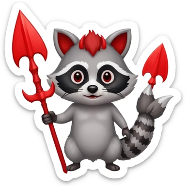 Raccoon with devil horns holding a trident sticker