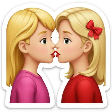 two 5 year old gals about to kiss on the lips, lips extremely close but not touching sticker