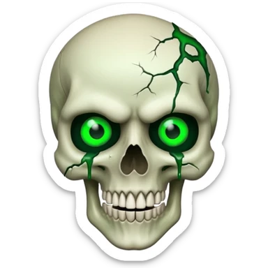 Bleeding skull with glowing green eyes and a sinister smile sticker