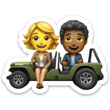 A man and a woman driving a jeep sticker