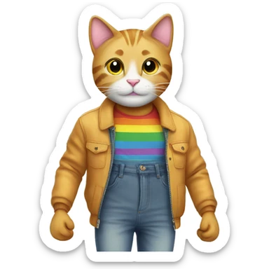 happy gay cat on a clothing shopping spree sticker