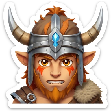 Clash of Clans aesthetic: Cinematic Fierce Barbarian Portrait Emoji, Poised and bold with a rugged yet cartoonish build in tattered furs and a horned helmet, his exposed skin a rich tan, expressive bright eyes and a confident smirk, Simplified yet dynamic features, highly detailed, glowing with a vivid, adventurous aura, high shine, heroic and spirited, stylized with an air of medieval warrior charm, focused and energetic, soft glowing outline, capturing the essence of a fearless barbarian adventurer ready to lead his clan with spirited valor! sticker