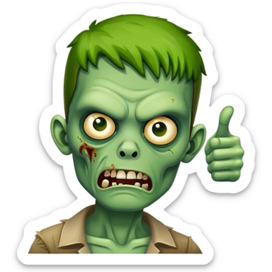 zombie with green skin giving thumbs down sticker