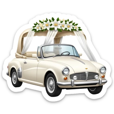 Luxury convertible car with wedding decorations, in profile sticker