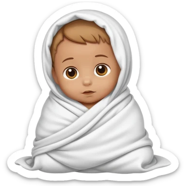 tanned baby swaddled in a white blanket sticker