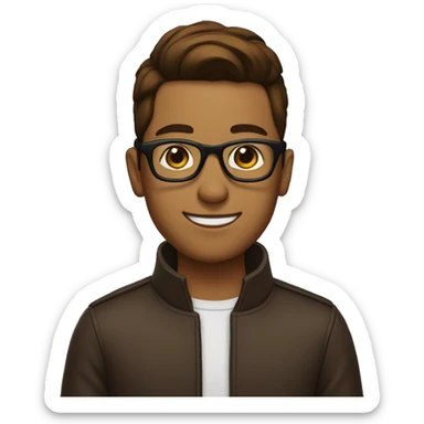 a brown boy with a slick back brown hair with eye glasses sticker