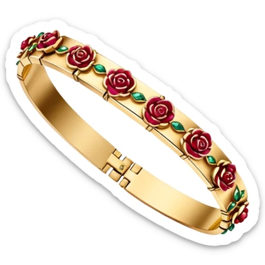 Hyper Realistic isolated, detailed, gold Dolce and Gabbana gold bracelet with ruby gemstone roses sticker