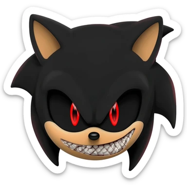 sonic exe, sharp evil teeth, pitch black eyes, red pupils, scary sticker