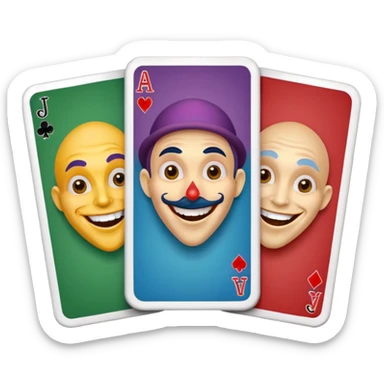 3 poker cards, with crazy colorful human jolly jokers inside, face only sticker