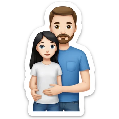 tall white guy with brown hair goatee mustache wearing t-shirt and jeans hugging a shorter white girl with long black hair sticker