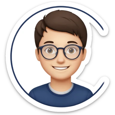 une personne plutot jeune de face avec des detail et des accessoires /lunettes dans un rond  sticker