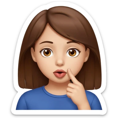 Emoji Fille cheveux long et brun yeux brun avec un doigt dans la bouche comme le truc baka sticker