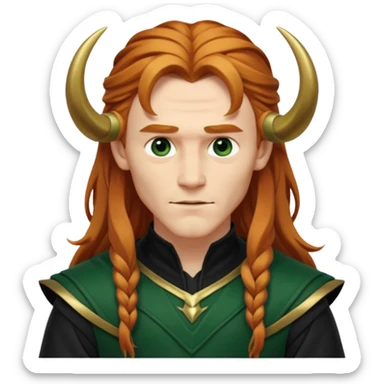 Loki, Mischief God from Norse Mythology with long reddish blonde hair, dark green and black outfit sticker