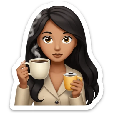 big black eyes and tanned skin brown hair glamorous long black hair with coffee  sticker
