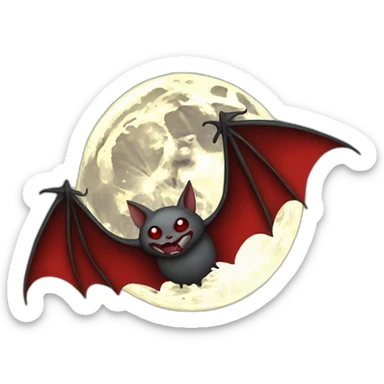 realistic full moon dripping red with vampire bat wings flying in front sticker