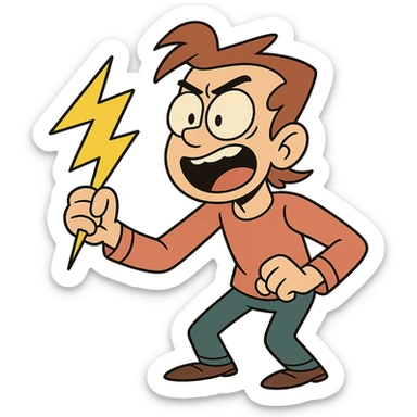three-pointed yellow lightning bolt, cartoon style, dynamic angles sticker