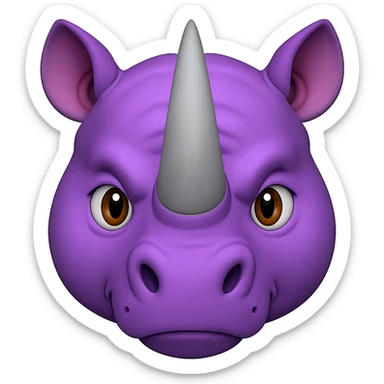 Add two big, normal grey rhino horns to the face, keeping the purple rhino emoji style, no background. The style should resemble the purple rhino emoji style with no background. sticker