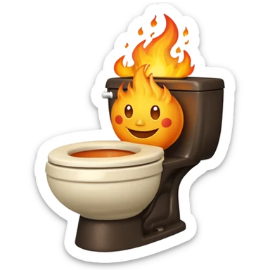 A smiling toilet with fire coming from its bowl sticker