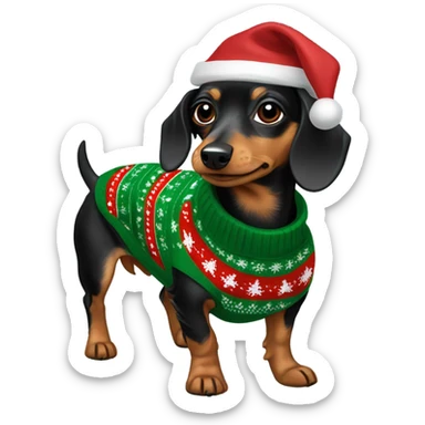 yorkie dachshund mix wearing Christmas sweater sticker