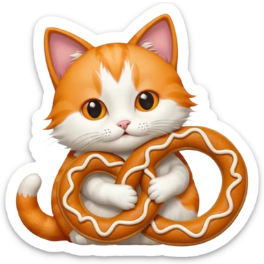 Hugging cat with pretzel sticker