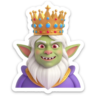 happy goblin king, 3D style, cheerful, ornate crown sticker