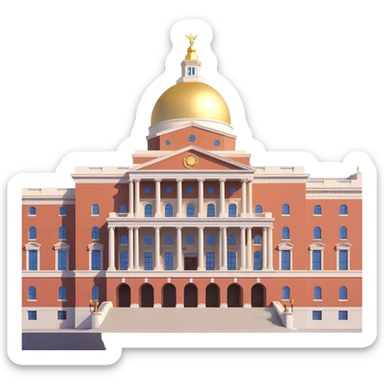 cinematic realistic emoji of the Massachusetts State House in Boston with shiny gold dome, straight-on perspective, iconic architecture, lifelike detail, bright regal lighting on a sunny day, accurate building colors not too yellow sticker