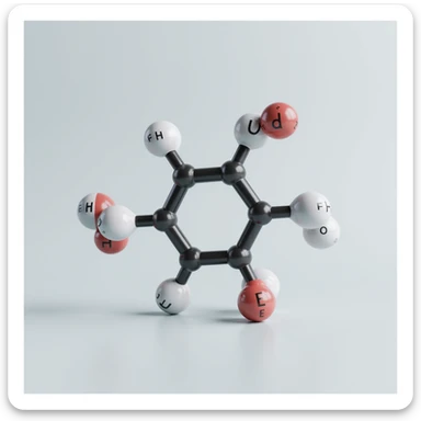 3D detailed hyperrealistic scientific illustration of Triiodothyronine (T3) molecule with labeled main atoms iodine, carbon, oxygen on neutral background, 4K resolution sticker