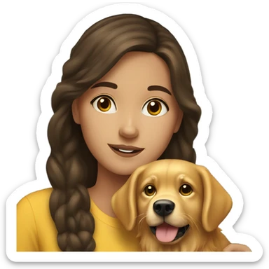 A brunette girl with her golden retriever sticker