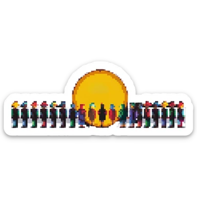 a group of people looking at the sun sticker