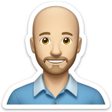 caucasian male with small beard and almost bald smart casual blue shirt holding papers sticker