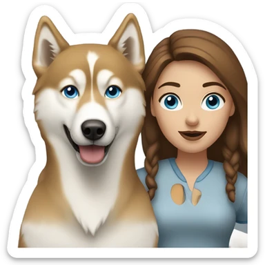 White Woman hair brown and bleus eyes and golden Husky  sticker