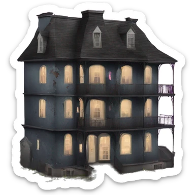 Dark dilapidated 8 story Haunted Barbie manor hotel with attached garage  sticker