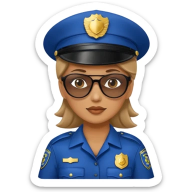 woman police with hair style and hats and sun glasses sticker