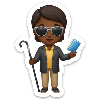 A blind person wearing sunglasses and holding a guide cane sticker