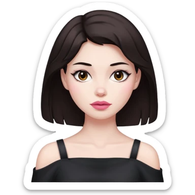 my hair is dark brown almost black, reaching my shoulder. the haircut is wolfcut, pretty lasher hut not thick. slightly pink lips. sticker