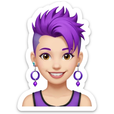 purple hair girl mohawk with earrings sticker