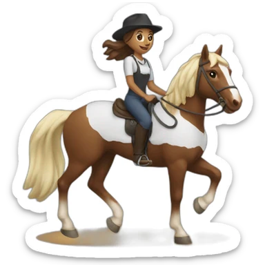 woman riding a horse with bib 54 sticker