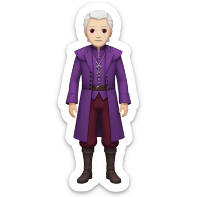 a white haired old man with purple eyes standing, full body, in Targaryen themed clothes, clothes are black and red themed sticker
