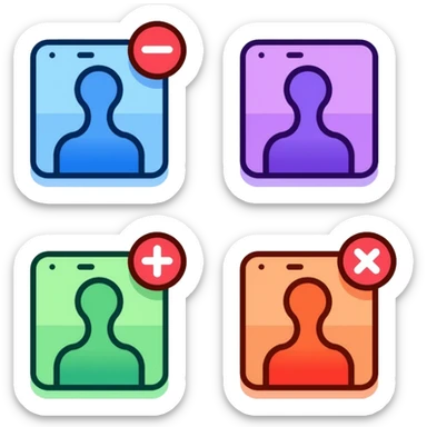 Colorful website navigation icons with vibrant gradients: home icon in blue, search icon in purple, menu icon in green, profile icon in orange, and settings icon in red sticker