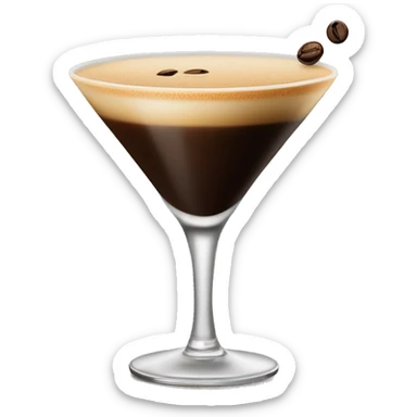 espresso martini with no straw and 3 coffee beans on the top left corner of the drink sticker
