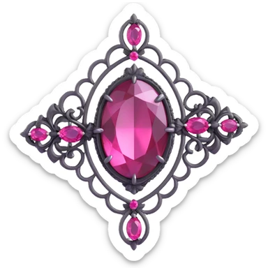 realistic 3D gothic brooch with pink gemstone, minimal and elegant sticker