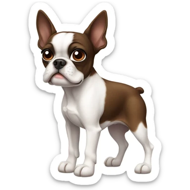 Brown and white Boston terrier with one ear pointing up and one ear pointing down sticker