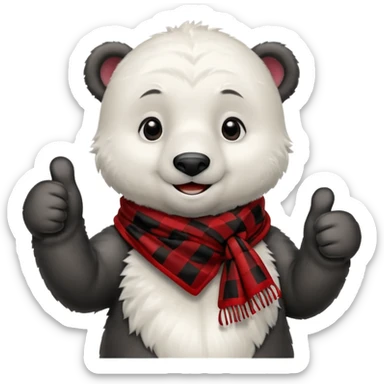 baby Polar Bear, smiling, thumbs up, wearing red Checkered Triangle scarf sticker