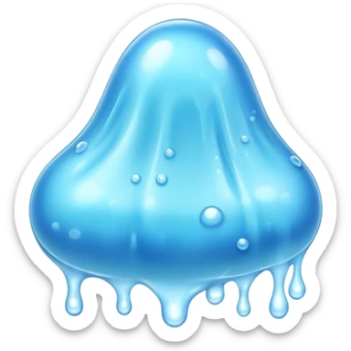 Cinematic Realistic Clear Blue Slime, glossy and translucent with a soft blue hue, light reflecting off its smooth surface, subtle bubbles trapped inside, slightly jiggling with movement, delicate highlights enhancing its wet and squishy texture, glowing with a soft, magical aura. sticker