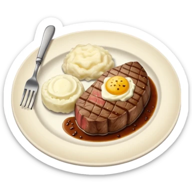Make plate and fork on the left and knife on the right. And a cooked steak with mash potatoes o the side sticker